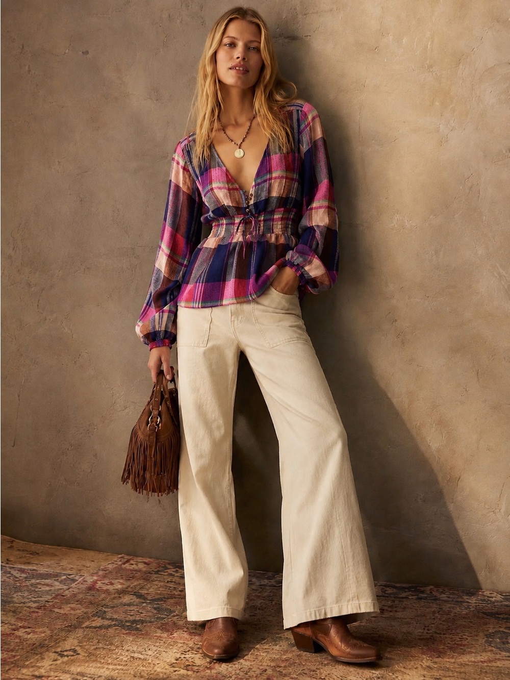 Anthropologie Pilcro Plaid Peplum Blouse — Size Medium